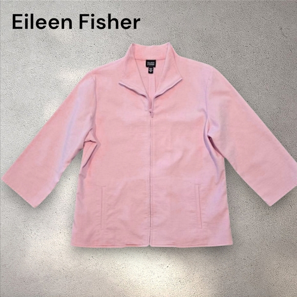 Eileen Fisher Pastel Pink Blazer 3/4 Sleeve Front‎ Zip Jacket Size Medium - Picture 1 of 6